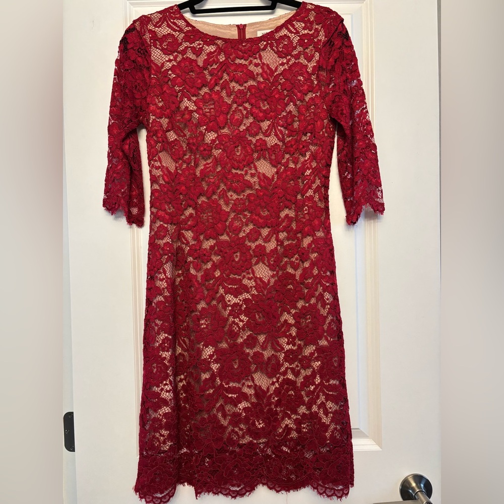 Molly Bracken Burgundy Lace Long Sleeve Dress